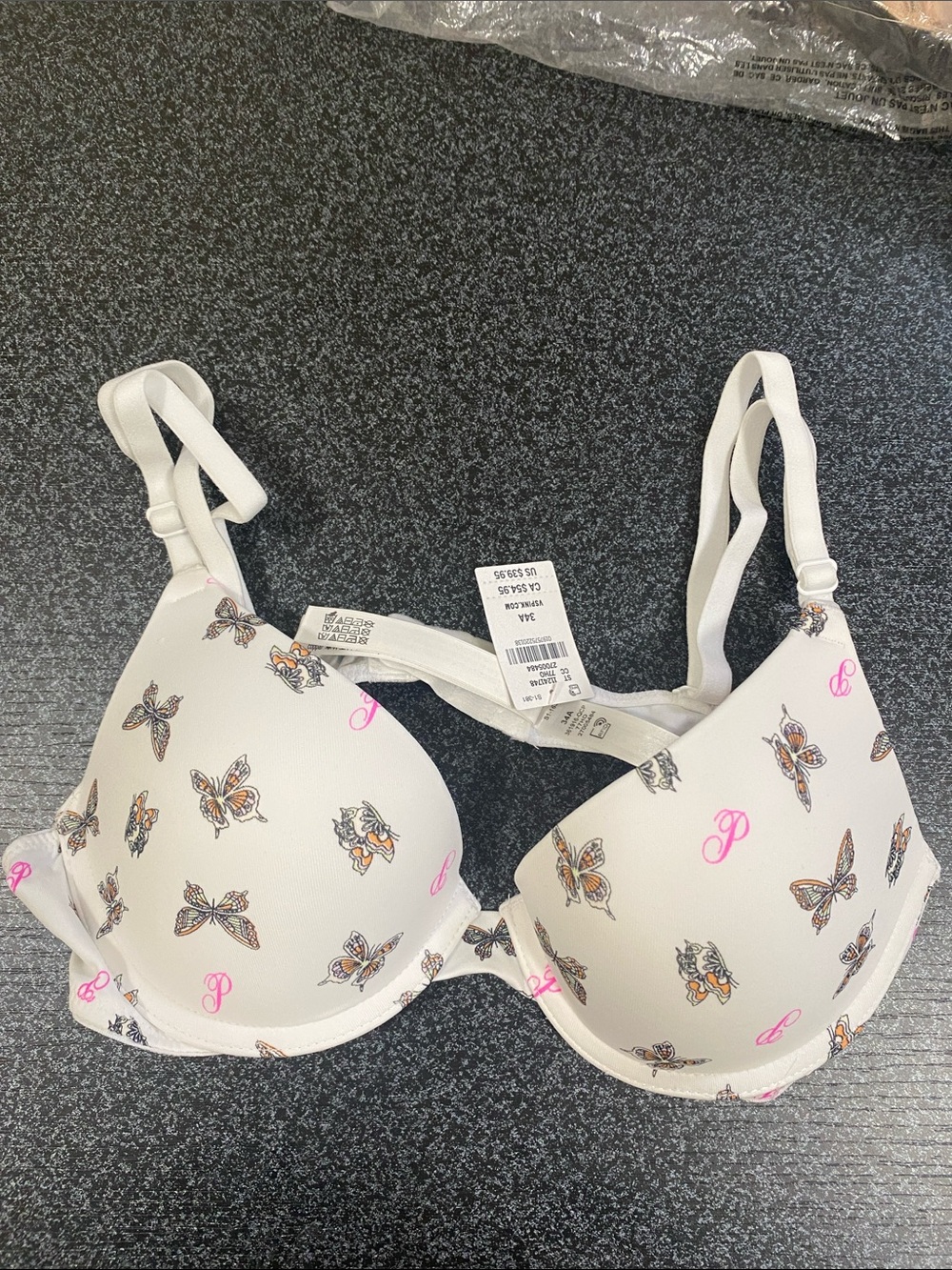 Victoria's Secret PINK White Butterfly Print Push-Up Bra 34A Brand new